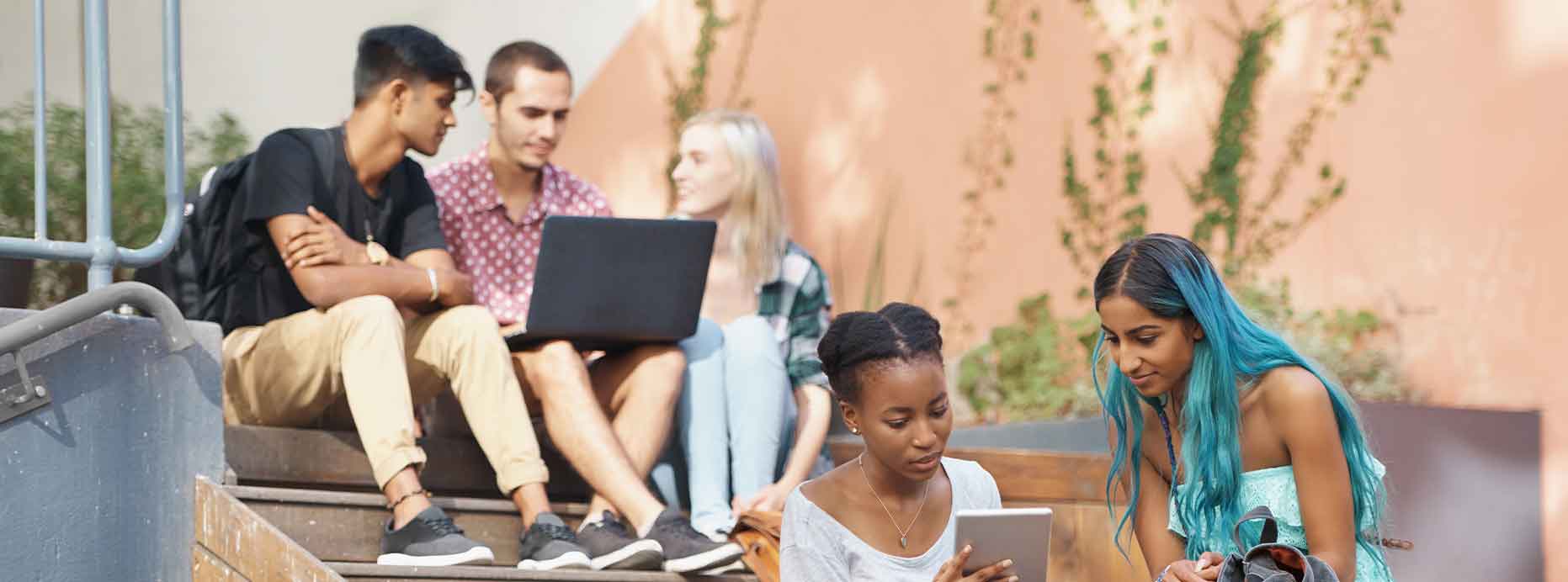 A large group of students sitting outside.