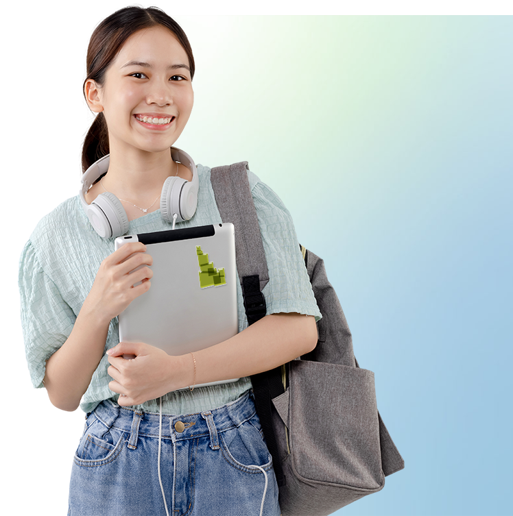 Idaho student with computer and book bag.